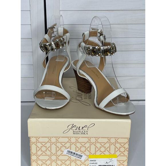 Badgley Mischka Jewel Block Heel Rhinstone Strap Sandal size 6.5 - Picture 1 of 9